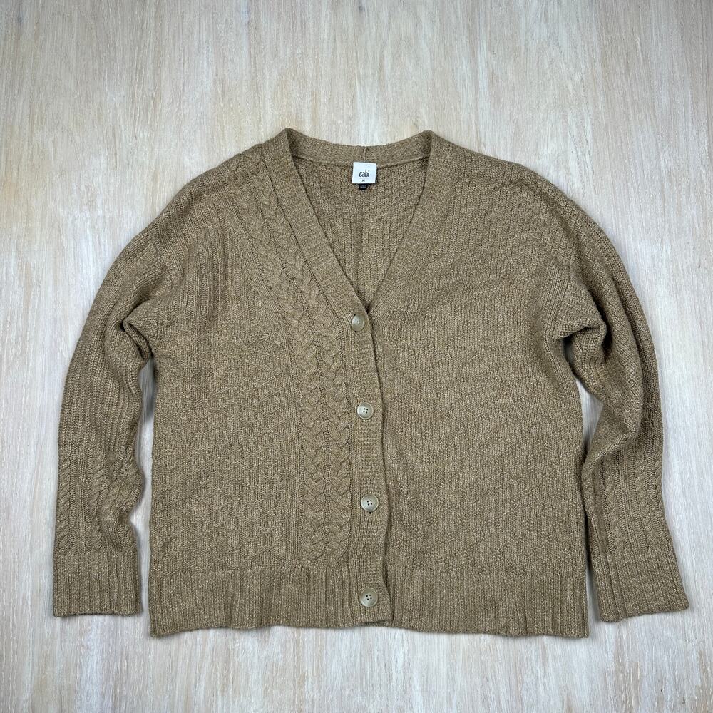 Cabi Neighbor Heather Camel Romantic Academia Cable Knit Cardigan Sweater Medium